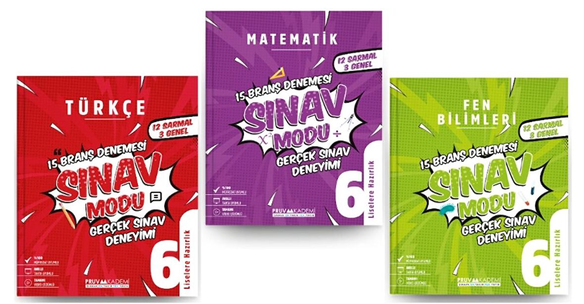 PRUVA AKADEMİ YAYINLARI 6 Sınıf Türkçe Matematik Fen Bilgisi Branş