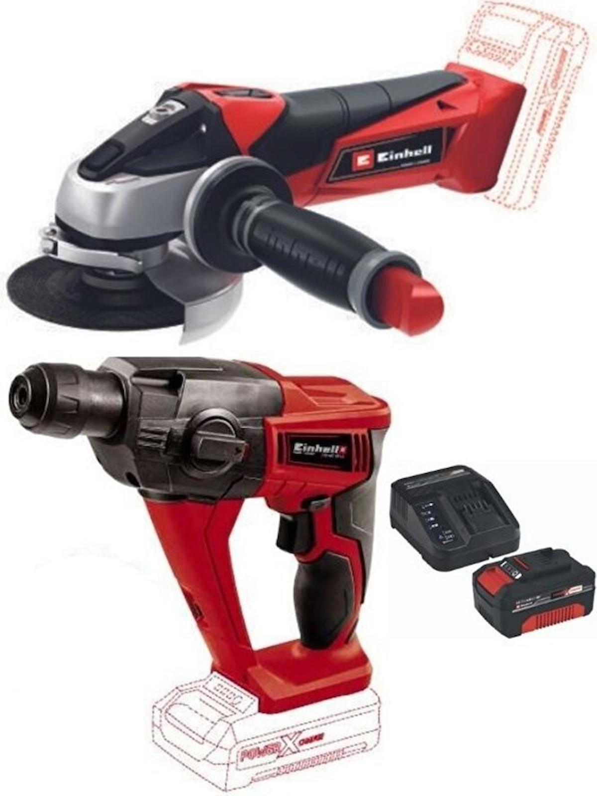 Einhell Te-Hd 18 Li Akülü Vidalama Delme Te-Ag 18/115 Akülü Avuç Taşlama 1X4.0AH Starter Kit Set