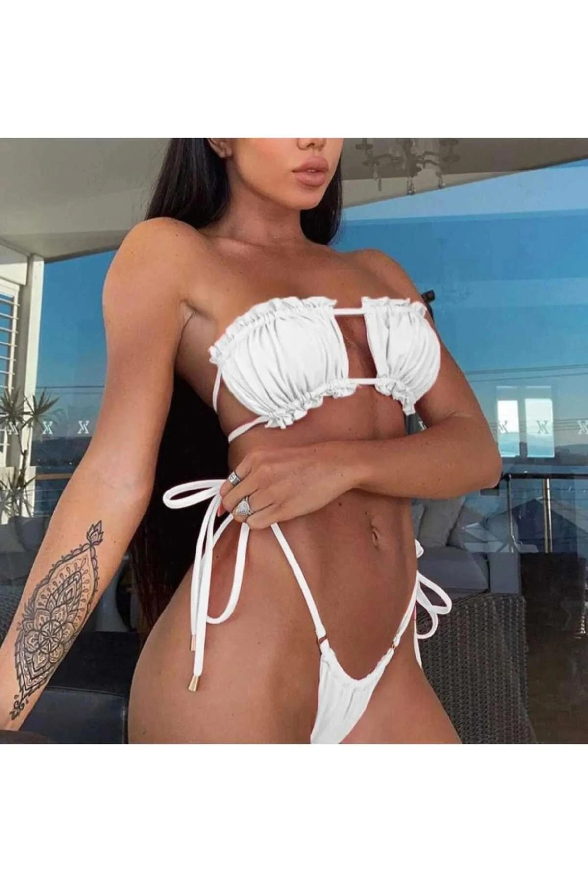 Brezilya Model Büzgülü Bağlamalı Bikini Takım