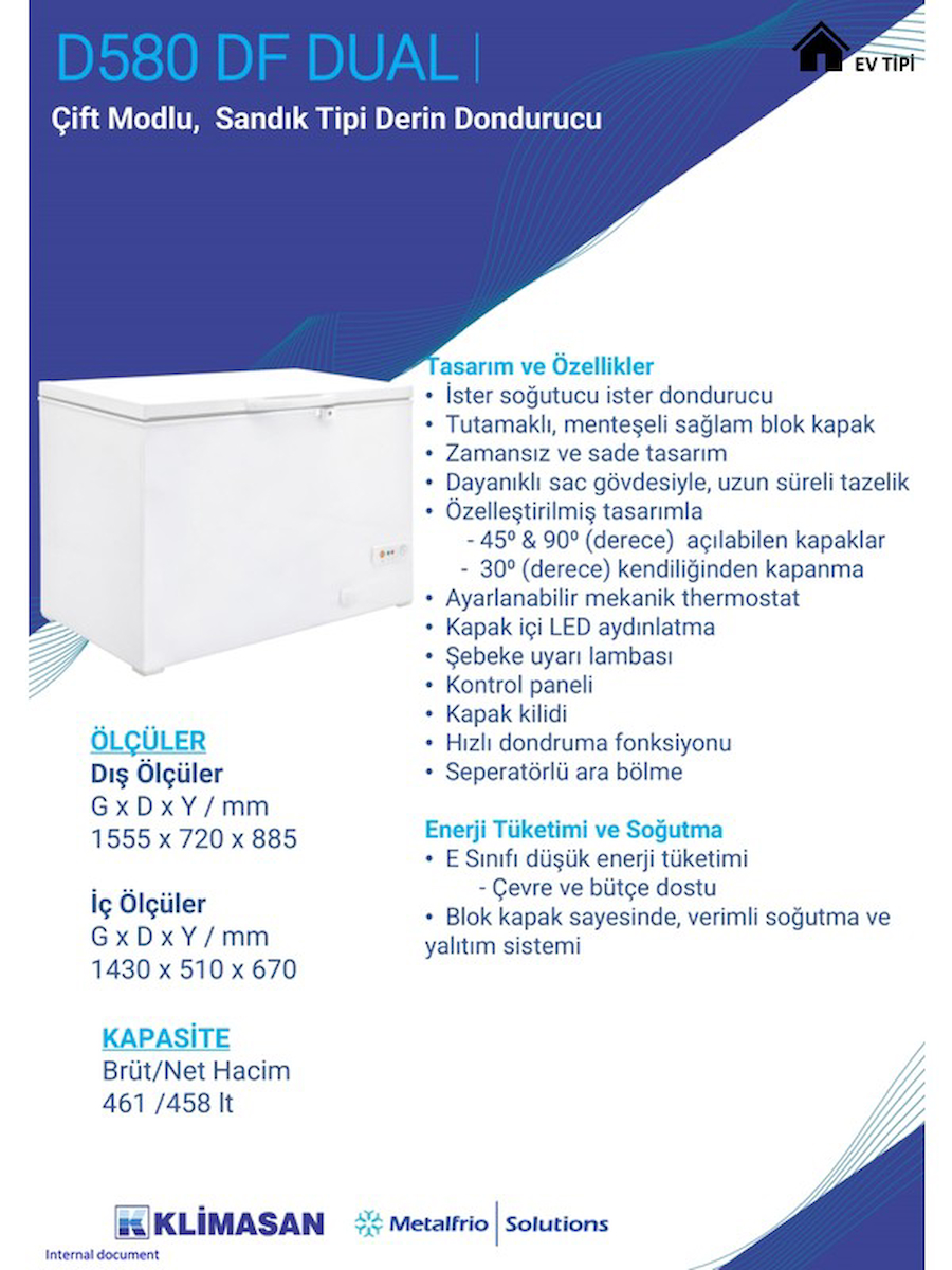 Şenocak D580 DF DUAL Sandık Tipi Derin Dondurucu