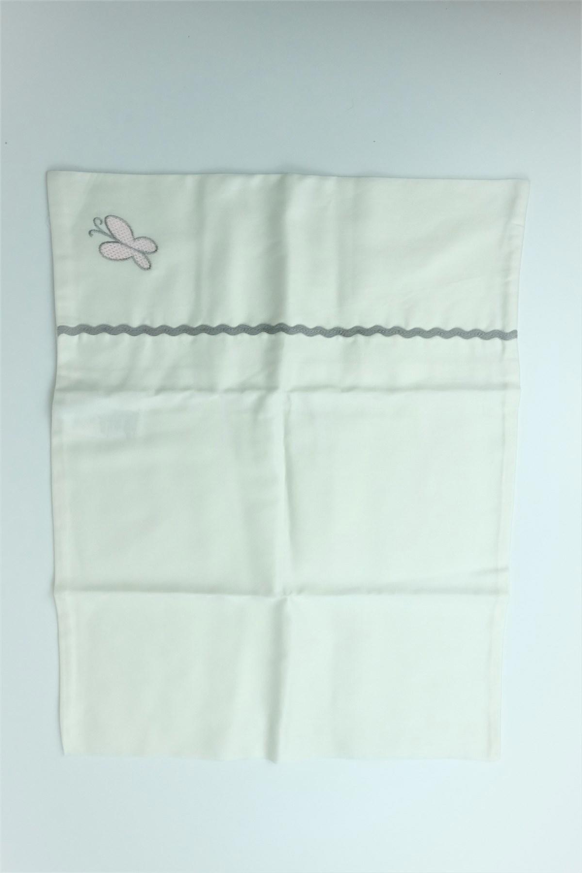 Ecocotton Bebek Yastık Kılıfı Ekru 30*45 Kelebek Nakışlı