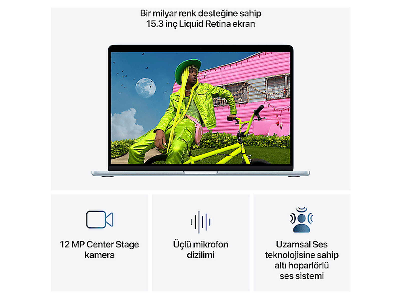 APPLE MDVQ4TU/A/MacBook Air/Apple M5 İşlemci(10 Çekirdek CPU-10 Çekirdek GPU)/16GB RAM/512GB SSD/15″/Gökyüzü Mavisi