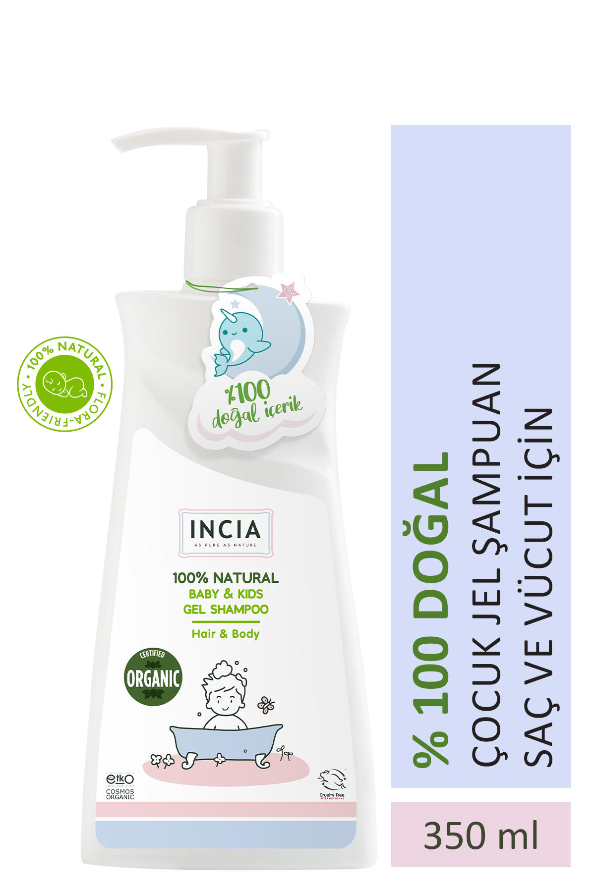 INCIA Çocuklar İçin Doğal  Saç ve Vücut Jel Şampuanı350 ml