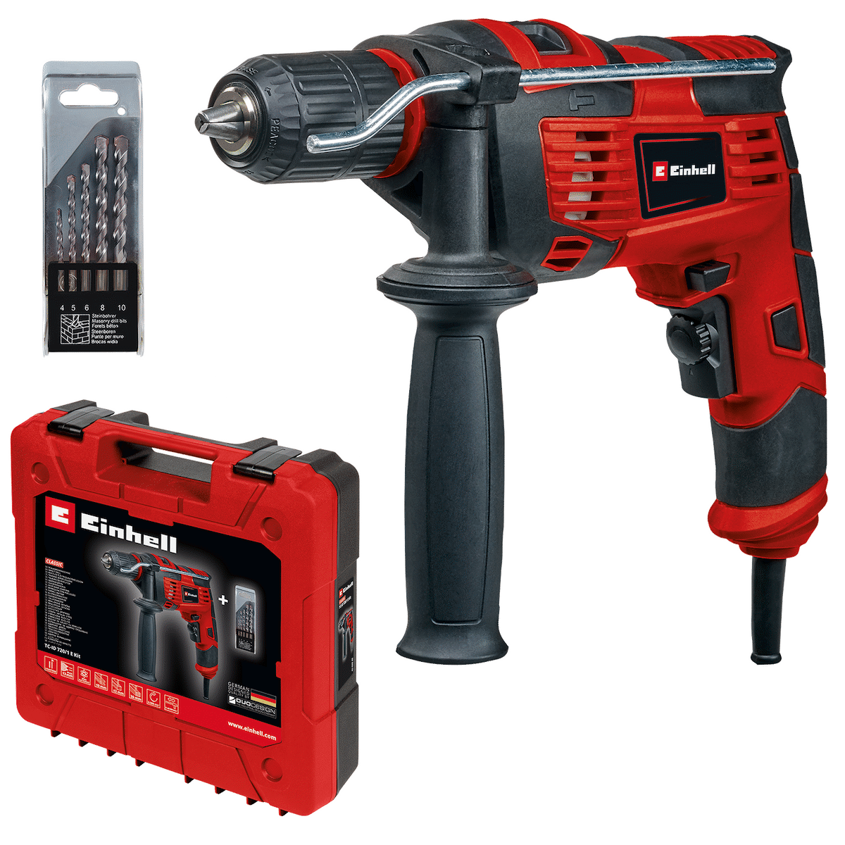 Einhell Darbeli Matkap TC-ID 720/1 E Kit (delme/darbeli delme, 13 mm mandren, devir elektroniği, beton için 5 parçalı uç seti + E-Box Basic)