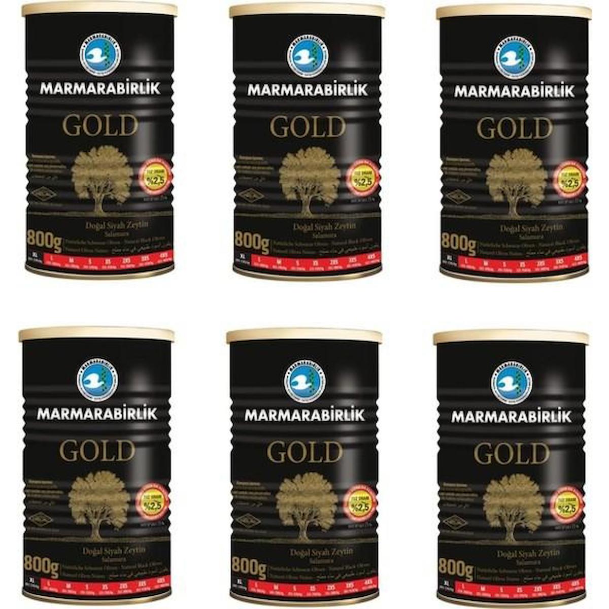 Marmarabirlik Gold (XL) 6 X 800gr 201-230 Salamura Az Tuzlu Siyah Zeytin Teneke