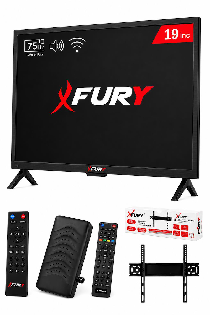 FURY 19’’ (48 Ekran) Çanaklı / Çanaksız WiFi’li Uydu Alıcısı+TV Askı Aparatı HEDİYE