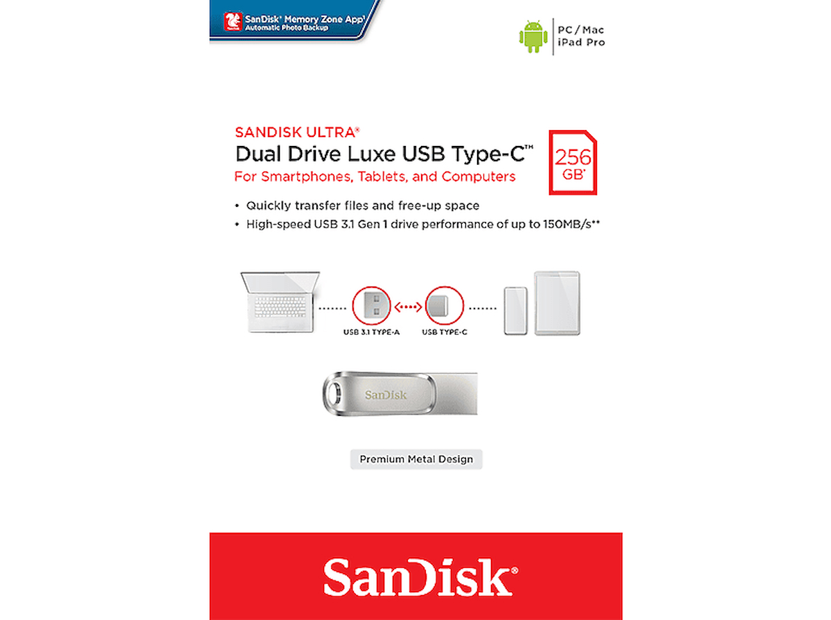 SANDISK Ultra Dual Drive Luxe USB Type-C 256GB USB 3.1 Gen 1 Taşınabilir USB Bellek Gri