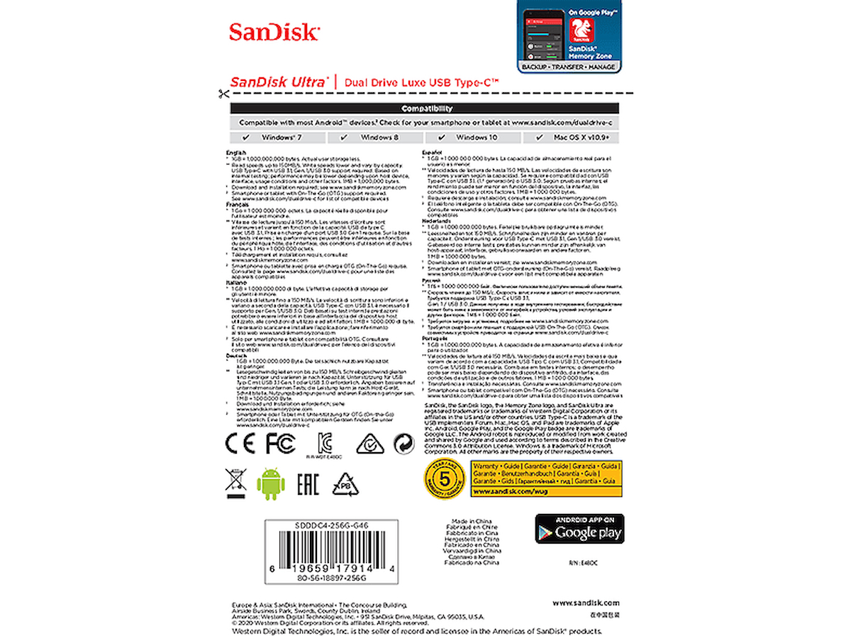 SANDISK Ultra Dual Drive Luxe USB Type-C 256GB USB 3.1 Gen 1 Taşınabilir USB Bellek Gri