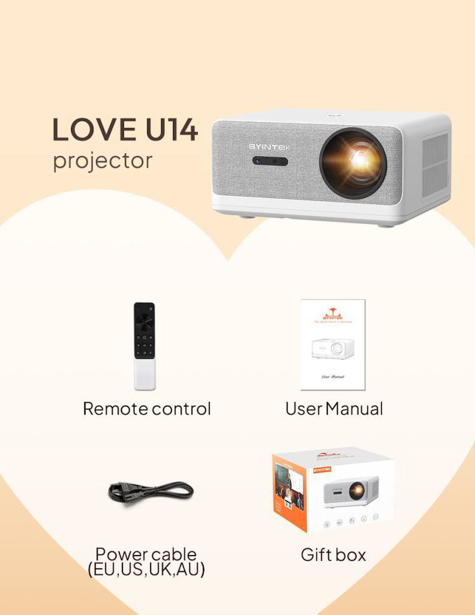 BYINTEK U14 Pro Full HD Projeksiyon Cihazı, 1500 ANSI Lümen, Toz Geçirmez Optik Motor, MEMC, HDR10, Android 11, 24W Surround Ses