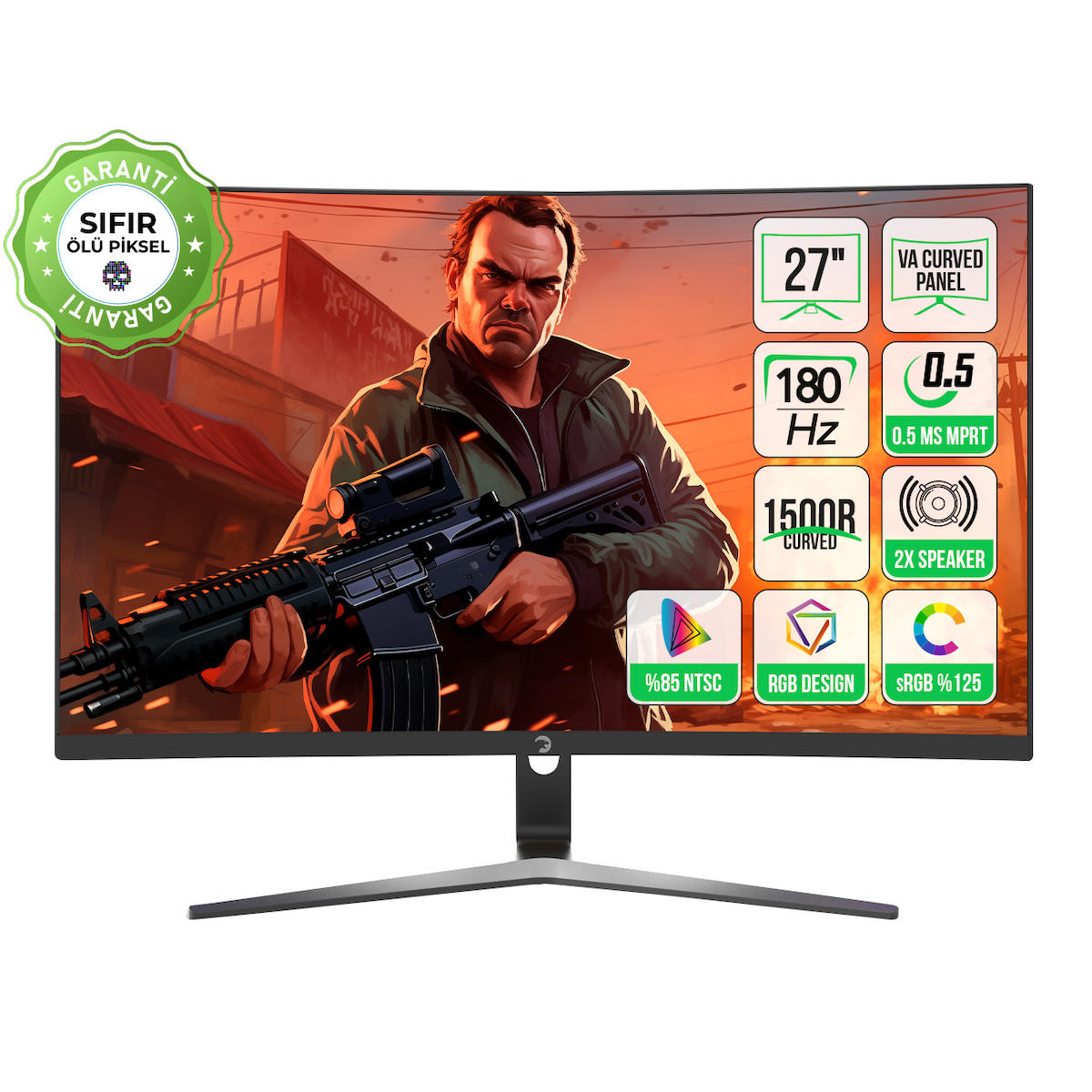GamePower 27” Vivid T50 Curved RGB 180Hz 0.5ms 1500R Curved 2x2W Speaker VA Gaming Monitör (Sıfır Ölü Piksel Garantili)