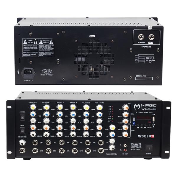 MAGICVOICE MV-300EU-TR 300 WATT 6 MİK. GİRİŞLİ USB*BT-TRAFOLU MIXER KÜP ANFİ