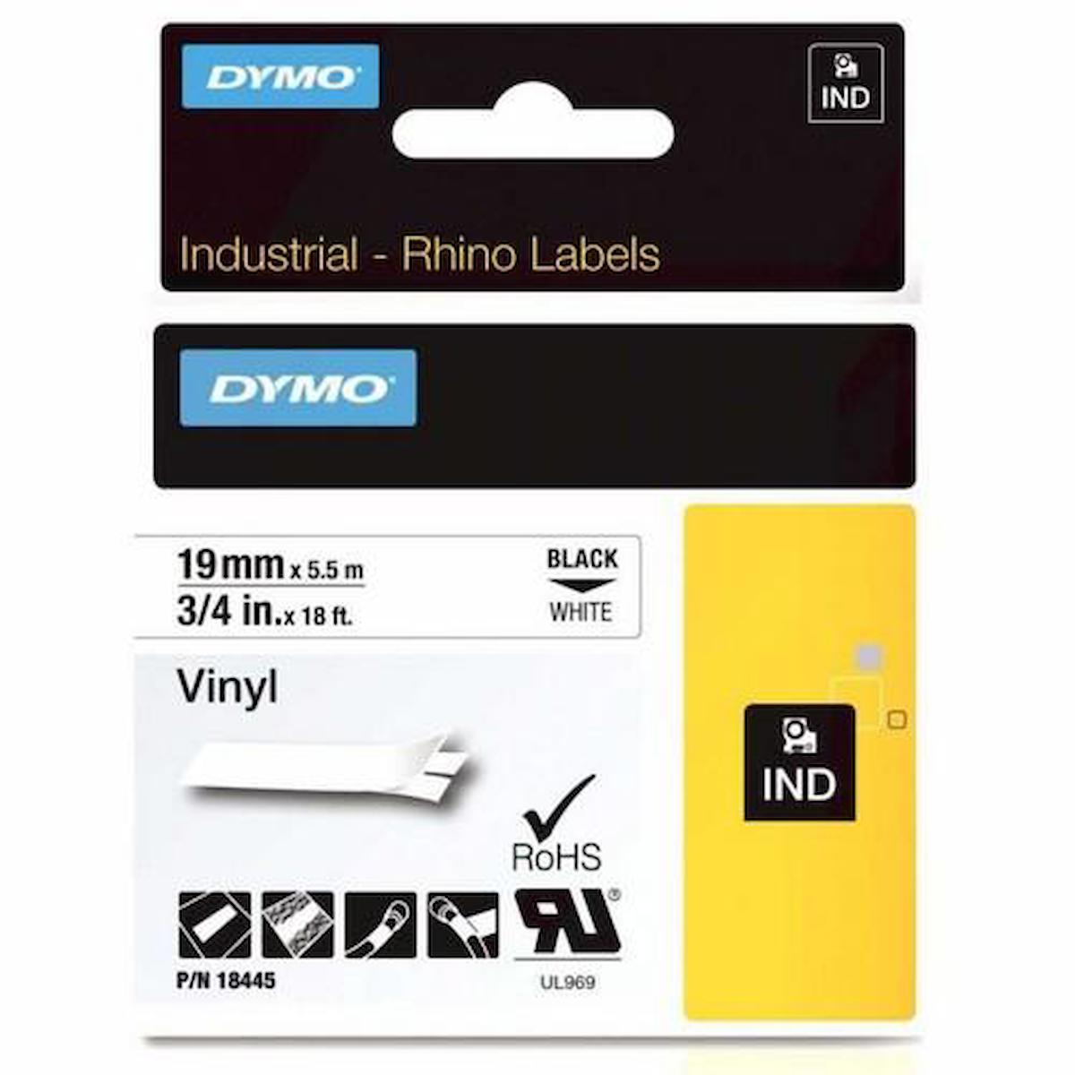 DYMO 18445 RHİNOPRO RENKLİ VİNİL ŞERİT (19mmx5,5mt) BEYAZ-SİYAH