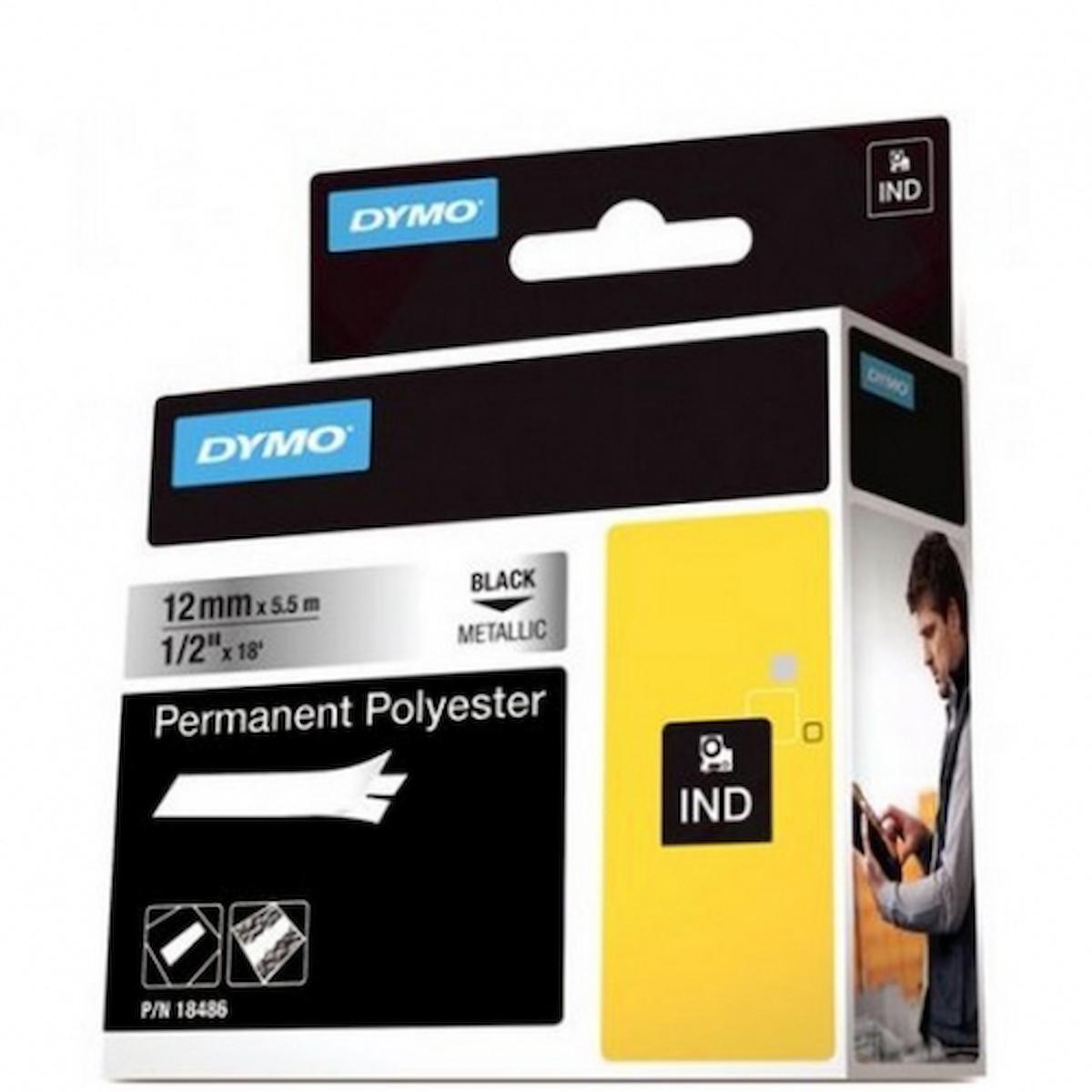 DYMO 18486 RHİNOPRO POLYESTER ŞERİT (12mmx5,5mt) GRİ-SİYAH