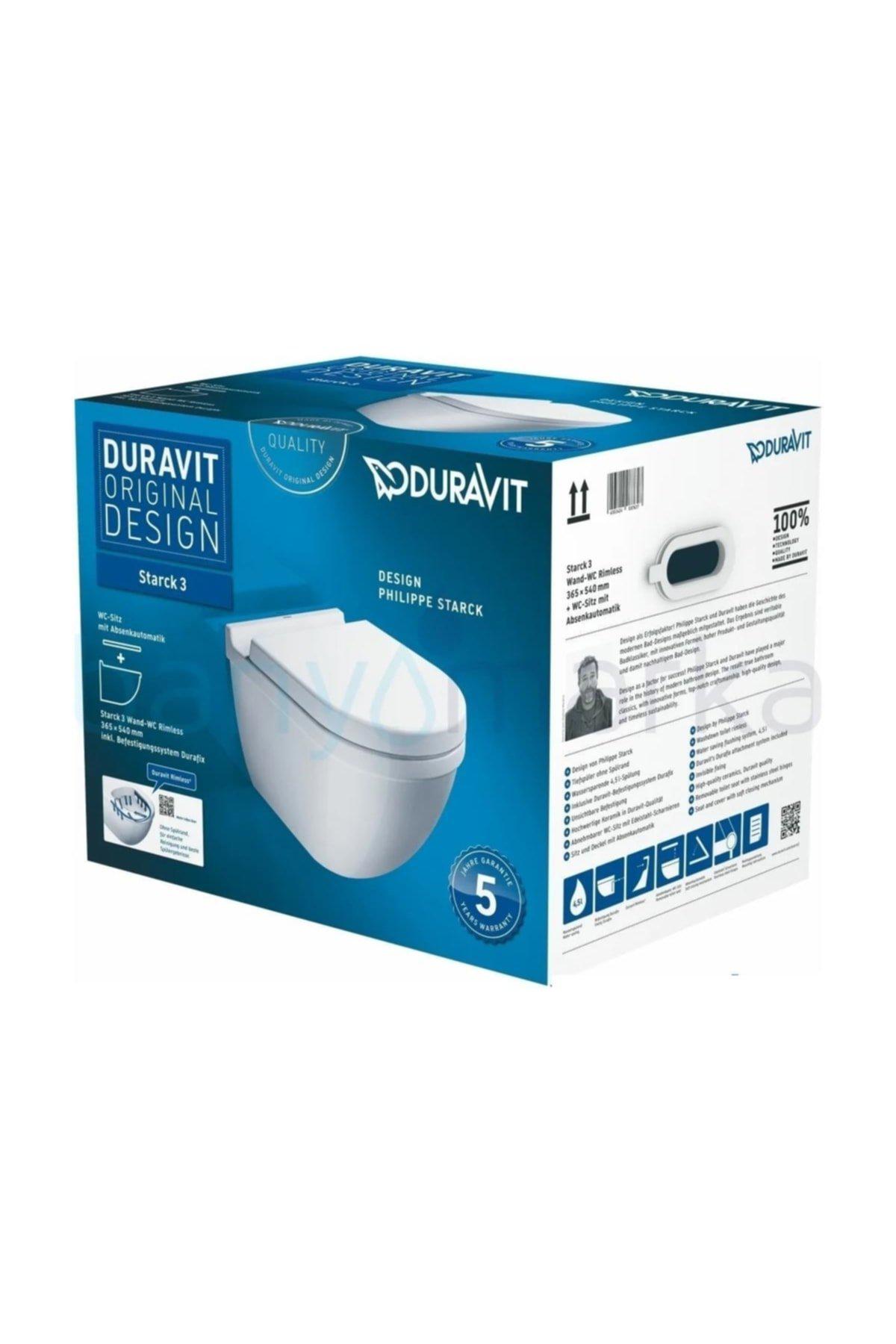 Duravit Starck 3 Rimless Hygiene Glaze Asma Klozet Seti (Özel Kutuda, Yavaş Kapanır Kapak Dahil, Kanalsız)