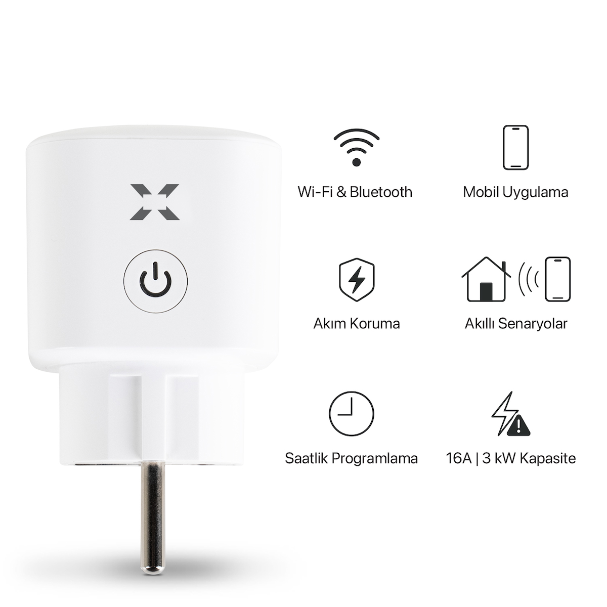 Akıllı Akım Korumalı Priz, Mobil Uygulama ile Uzaktan Kontrol Edilebilen, Zaman Ayarlı Akıllı Priz, Wi-Fi-Bluetooth, X7013