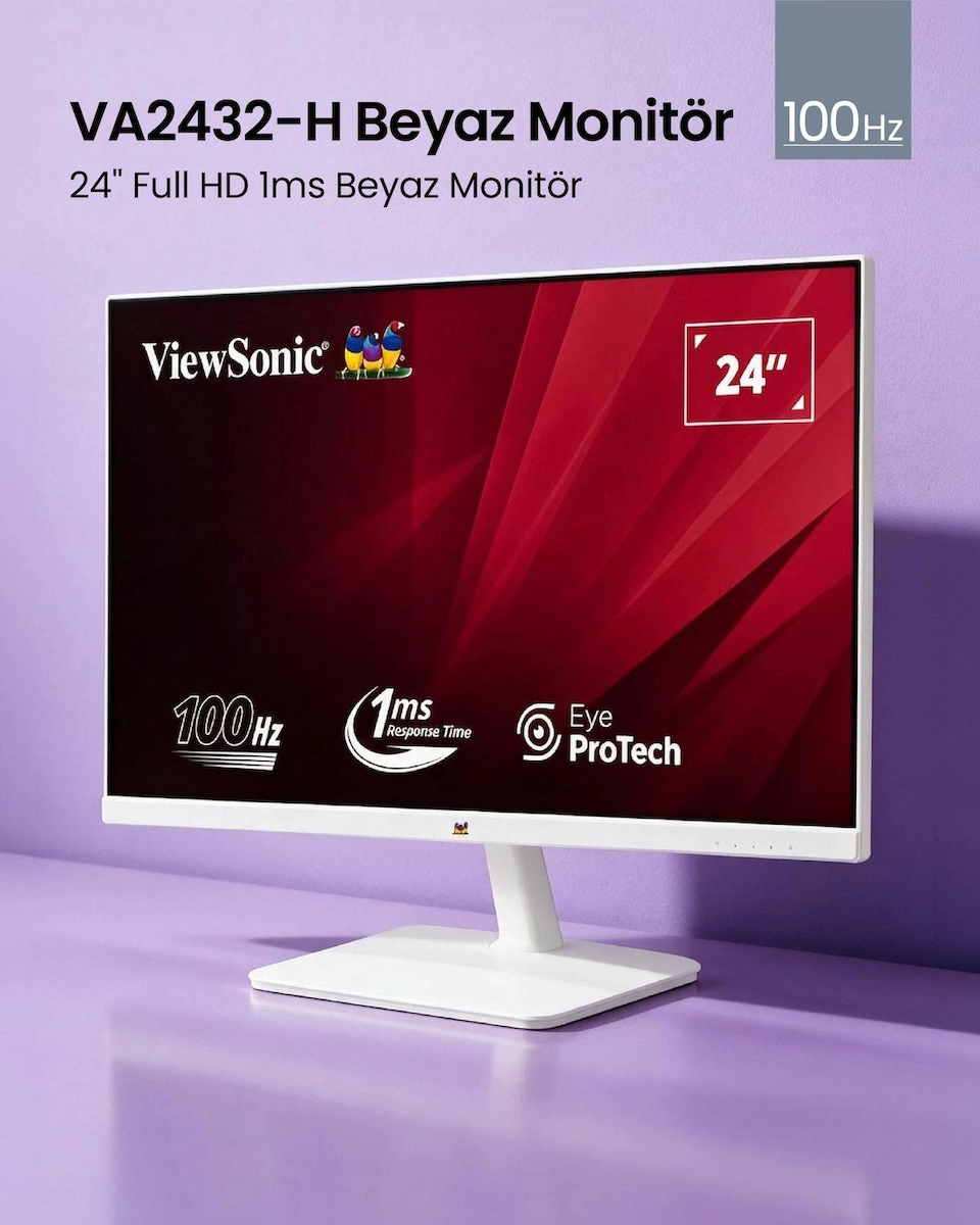 Viewsonic 24” Full Hd 100Hz 1ms VA2432-H-W-2 Beyaz Monitör