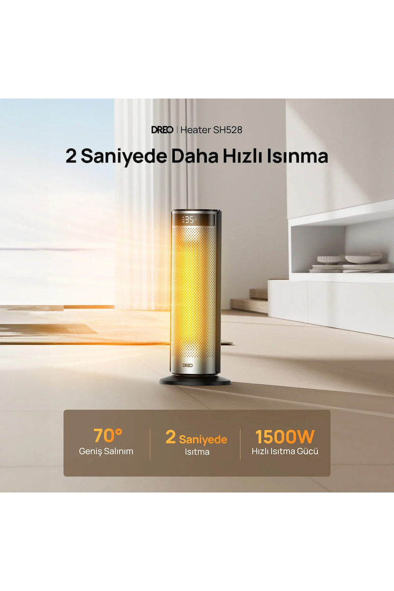 DREO Solaris 628 Akıllı Elektrikli Isıtıcı – Hızlı Isıtma, Sessiz Çalışma, Enerji Tasarruflu Isı Kontrolü