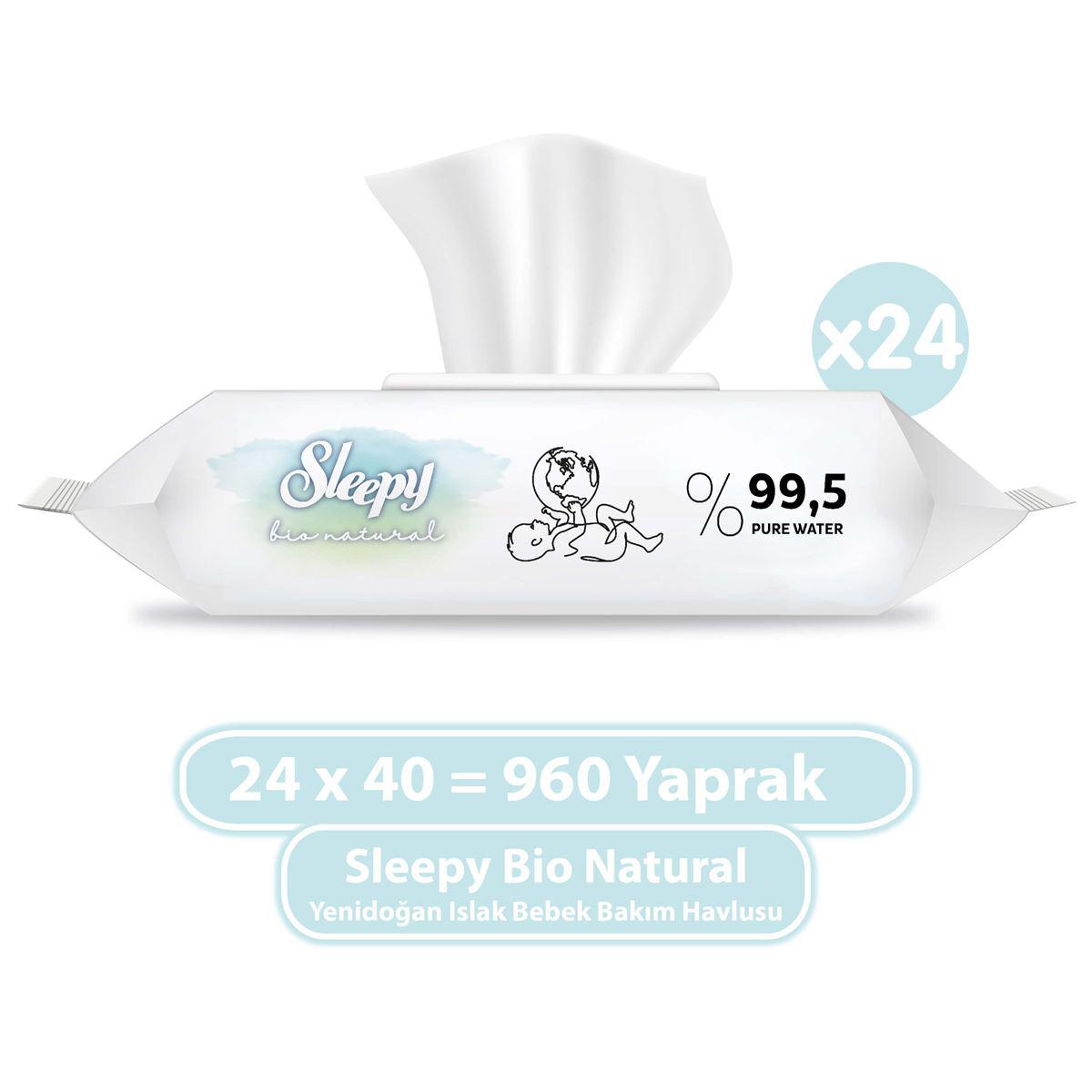 Sleepy Bio Natural Yenidoğan Islak Bebek Bakım Havlusu 24 x 40 (960 Yaprak)