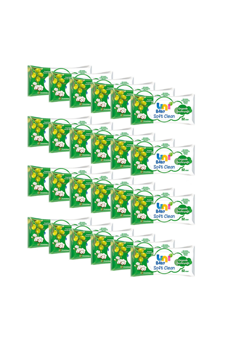 Uni Baby Soft Clean Organik Pamuk Özlü & Organik Zeytinyağlı Islak Mendil 24x52 Adet