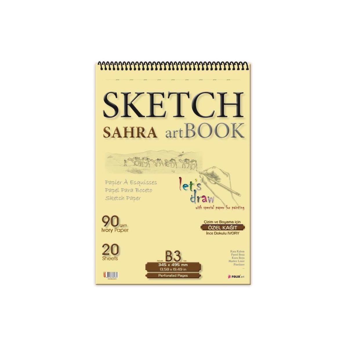 Folix Sketchbook Sahra 34,5 x 49,5 Spiralli 90 Gr. 20 Yaprak Eskiz Defteri