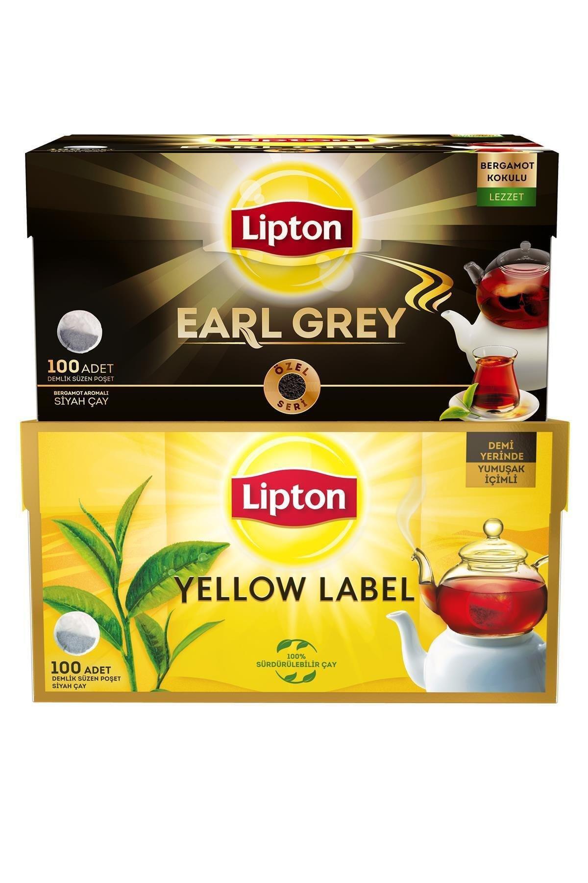 Lipton Earl Grey Demlik Poşet Siyah Çay 100'lü & Yellow Label Demlik Poşet Çay Hediye 100'lü 