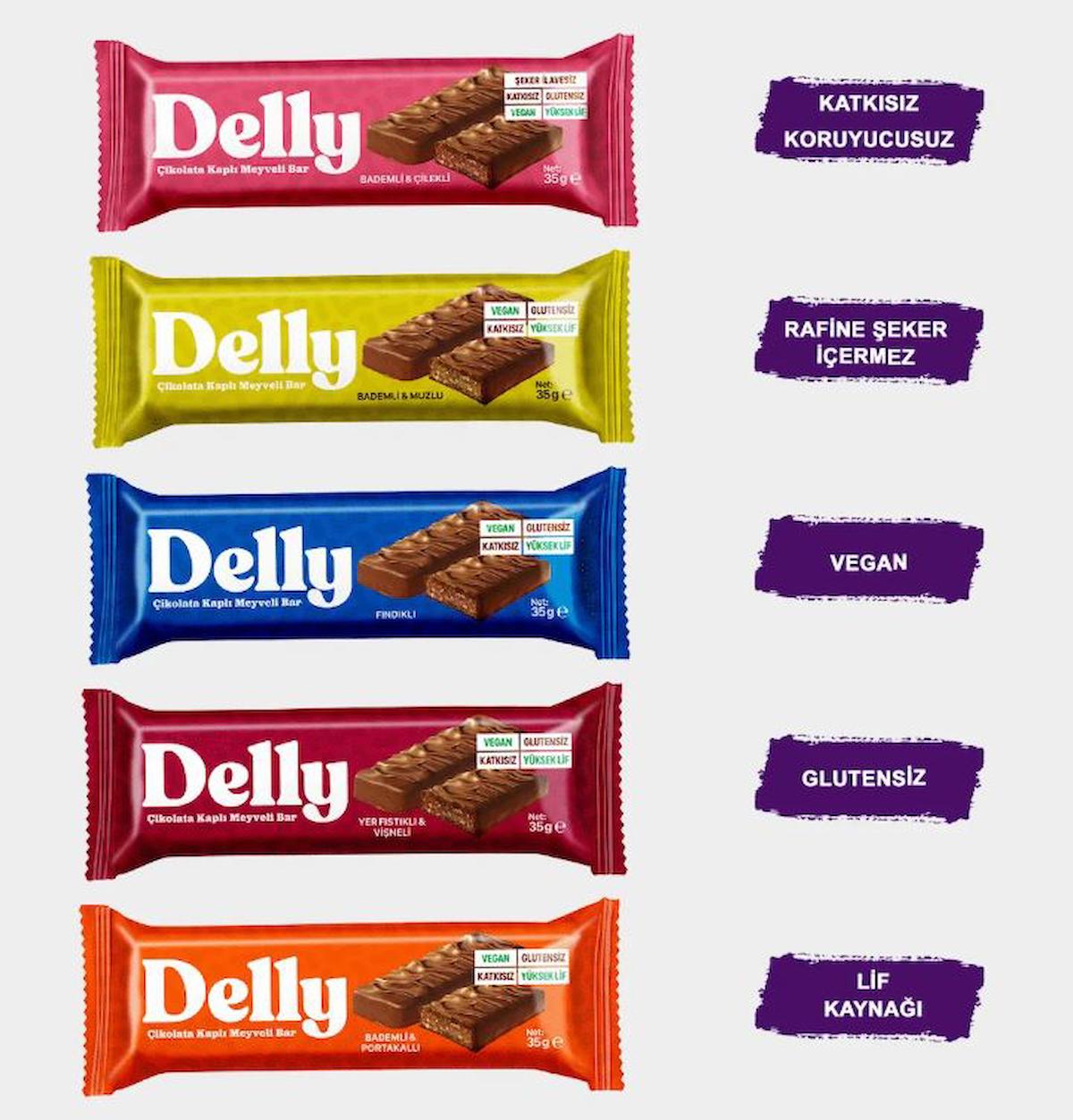 DELLY Çikolata Kaplı - Vegan Meyveli Bar - Karışık Kutu 35g X 12 Adet