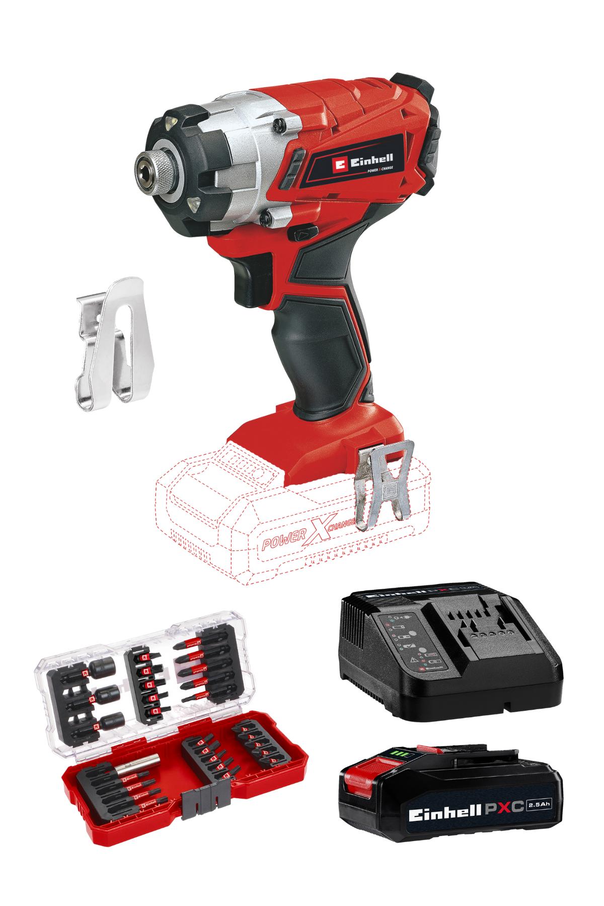 Einhell TE-CI 18/1 Li, Akülü Torklu Vidalama Seti (2,5 Ah Akü ve Şarj Cihazı, 28 Parça Uç Seti Dahildir)