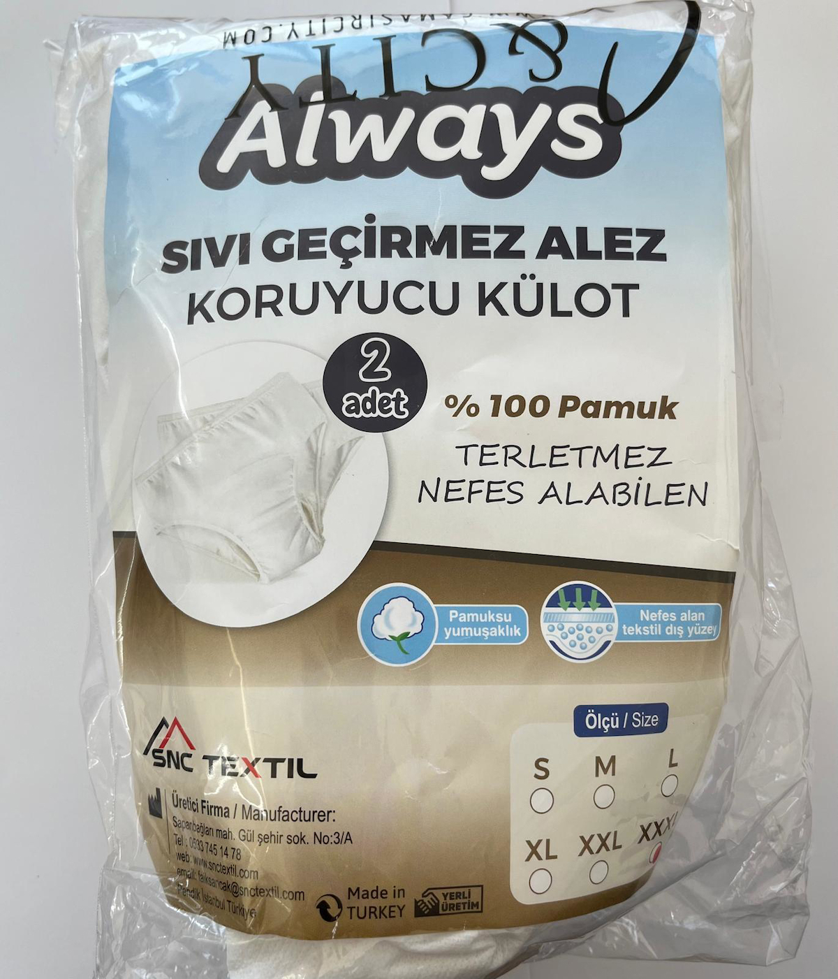 ALWAYS SIVI GEÇİRMEZ MESANE KÜLODU 2 Lİ XXXLARGE