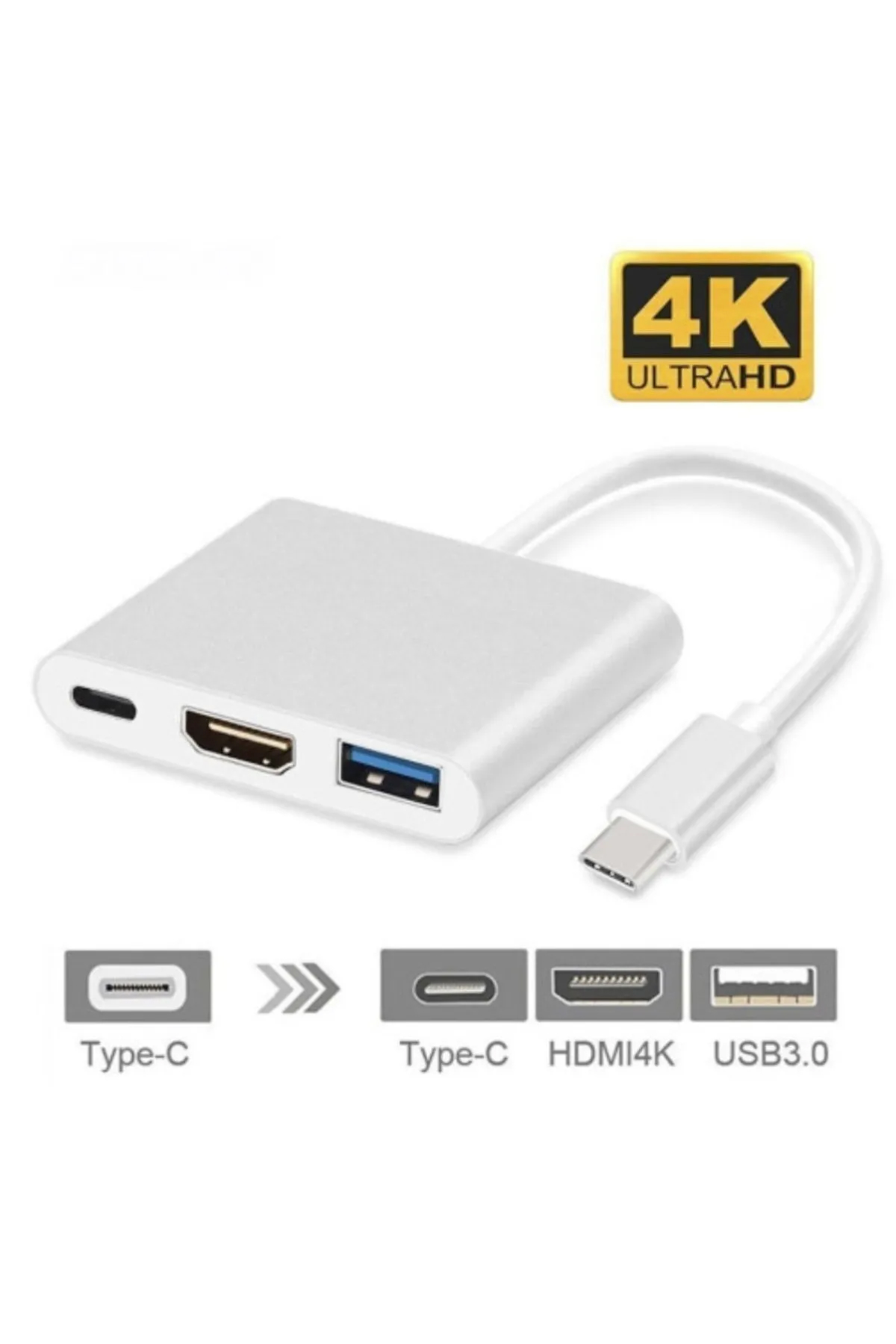 ALLY 4k Type C Hdmi Görüntü Aktarıcı 3 İn1 Şarj Usb Çıkışlı Kablo