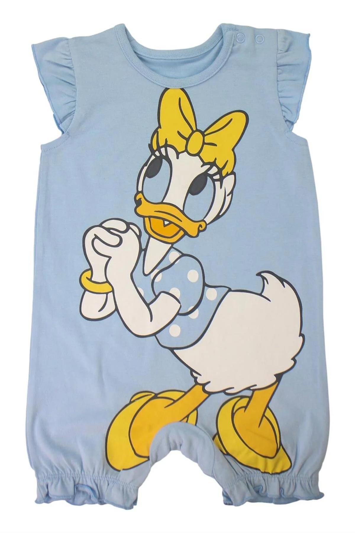 Bebek %100 Pamuk Disney Daisy Duck Baskılı Fırfırlı Mavi Romper / Tulum