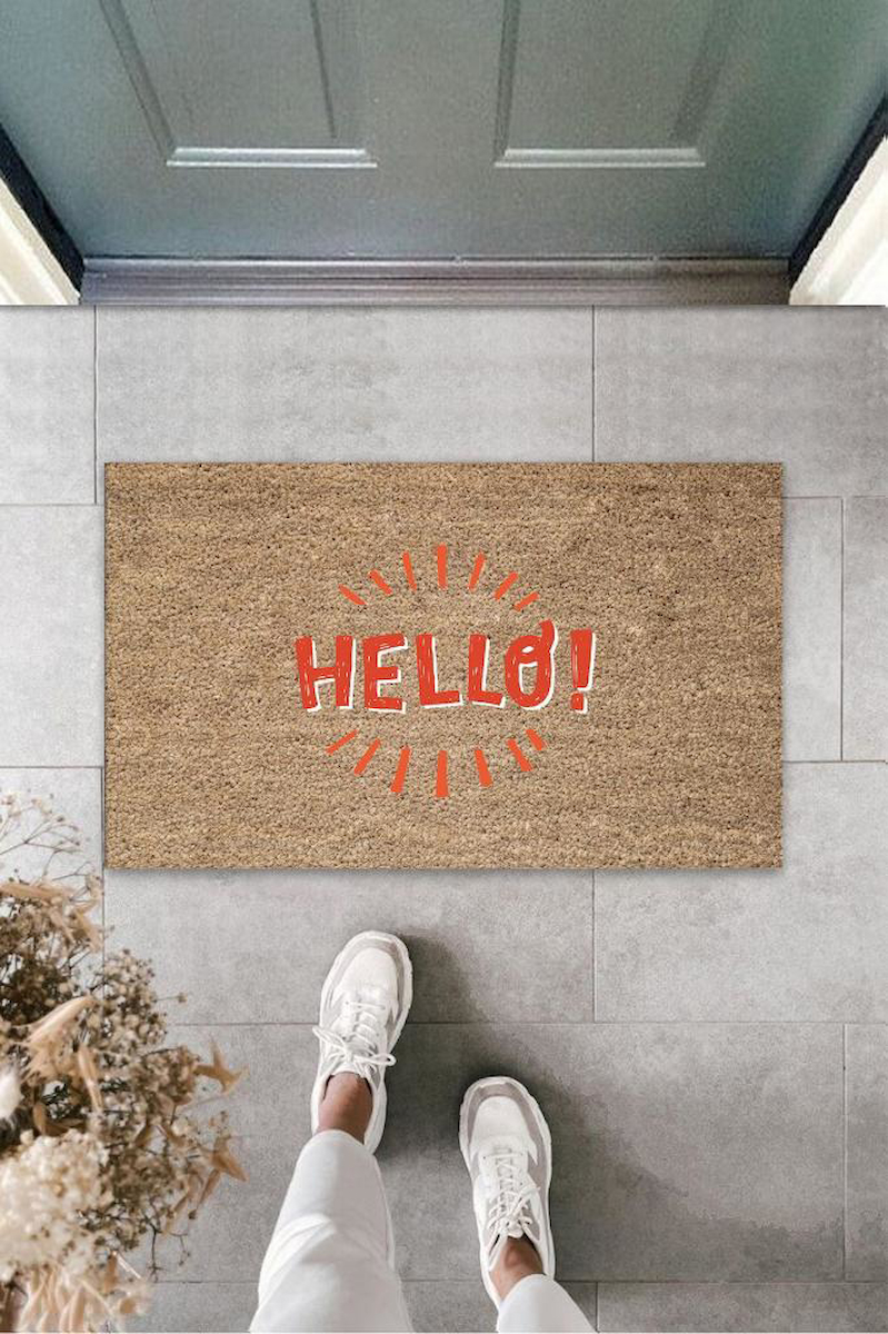 Kahverengi Kapı Önü Paspası Hello! Desen  K-3271