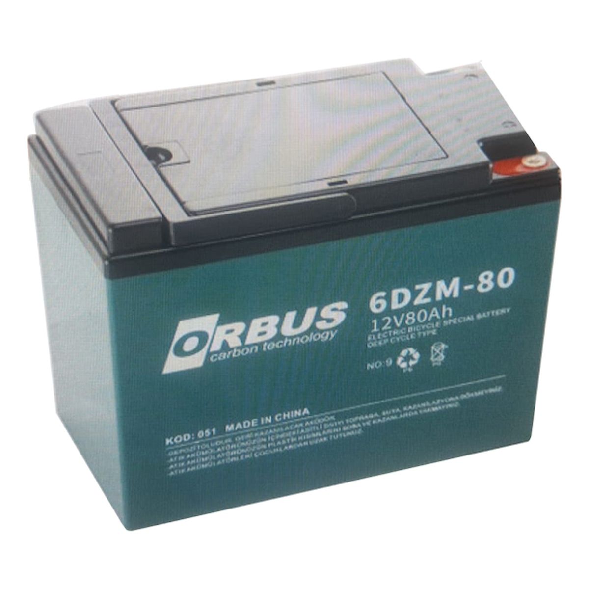 Orbus 6dzm-80 12 Volt 80 Amper Elektrikli Bisiklet Akülü Santalye Aküsü 175x120x226 mm 