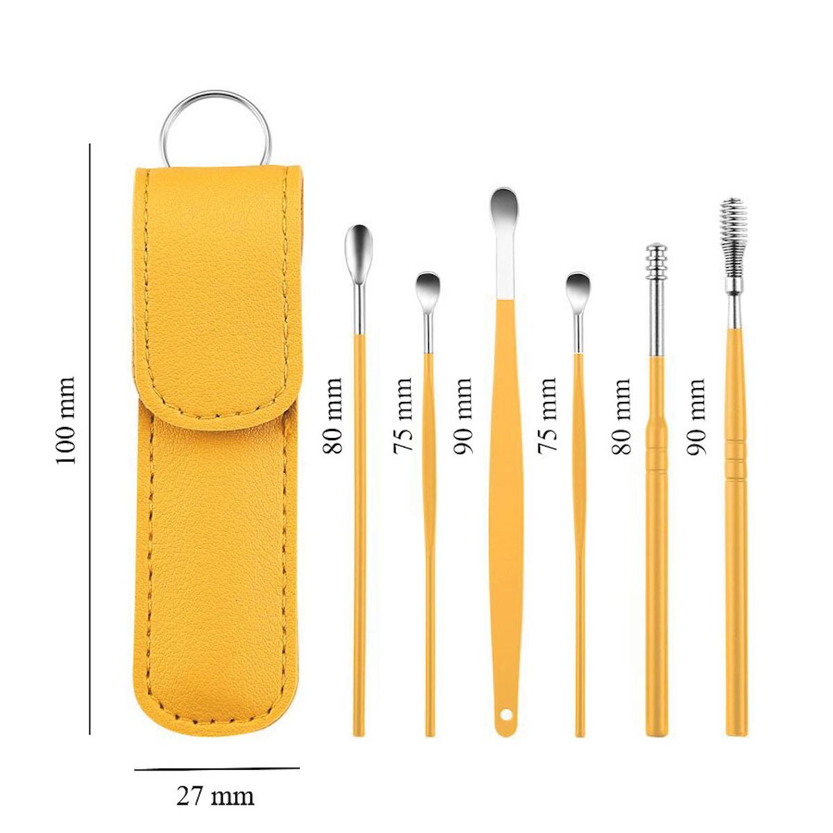 Sarı Deri Çantalı 6 Parça Çelik Kulak Temizleme Seti cin369sr
