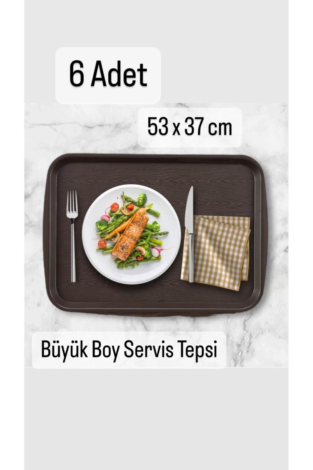 6 'lı Büyük Boy Siyah Plastik Tepsi 53 x 37 cm Yemekhane tepsisi - Restoran Servis