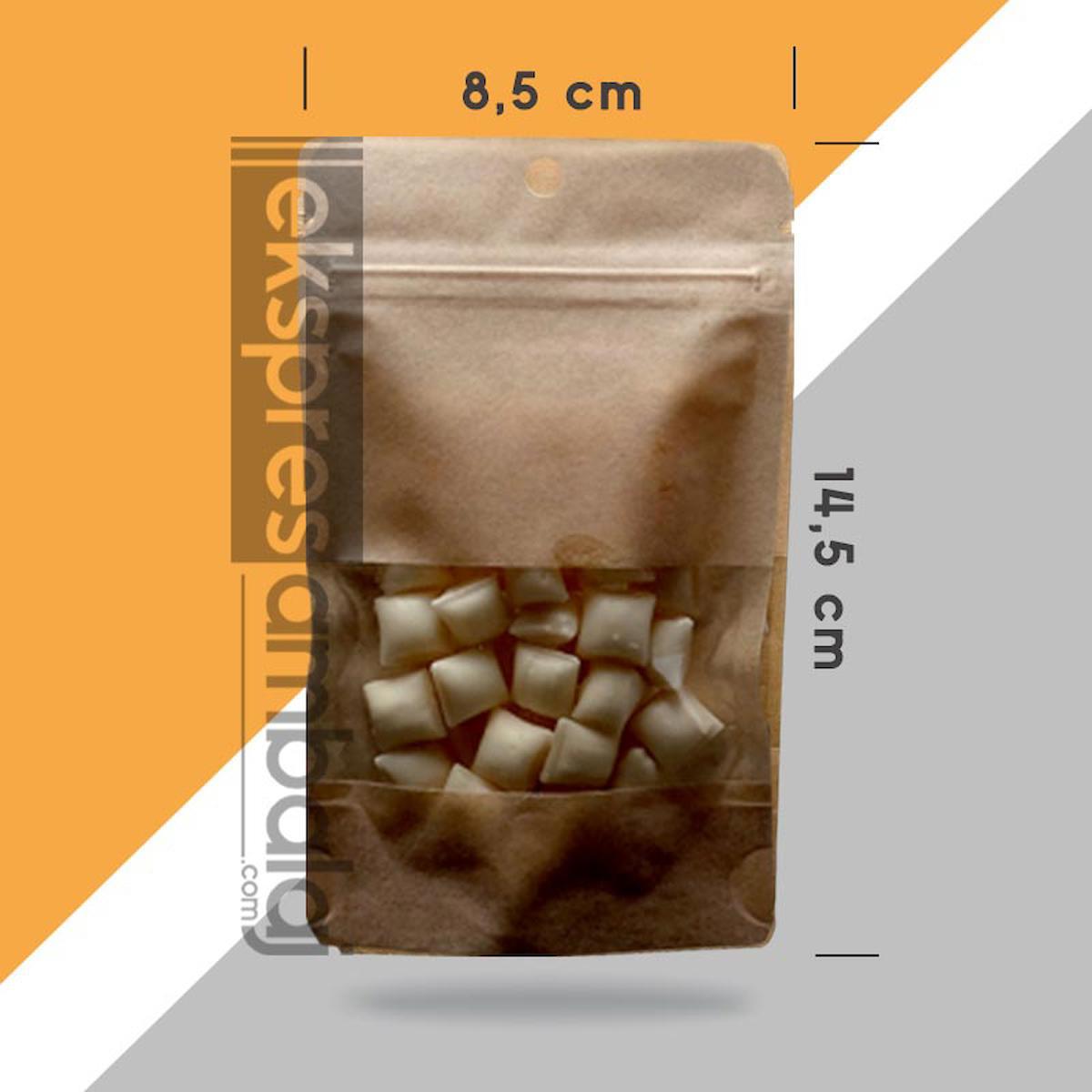 Dar Pencereli Kraft Kilitli Doypack 8,5x14,5 - 50 Adet