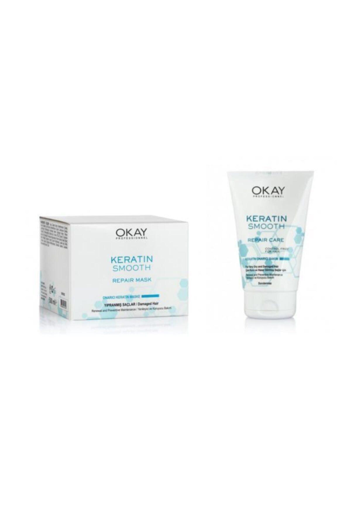 Okay Keratin Smooth Onarıcı Saç Maskesi 500 Ml + Saç Kremi 100 Ml