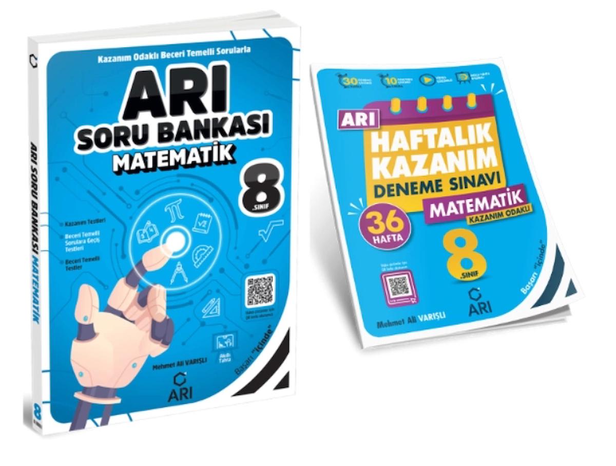 ARI YAYINLARI 8. Sınıf Matematik Arı Soru Bankası + Matematik Arı Haftalık Kazanım Deneme ( 2 KİTAP )