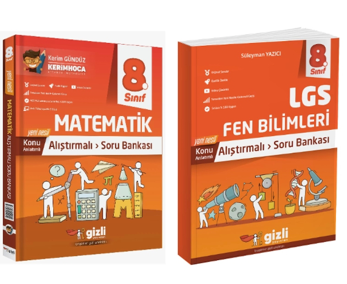 GİZLİ YAYINLARI 8. Sınıf LGS  Matematik + Fen Bilimleri Alıştırmalı Soru Bankası