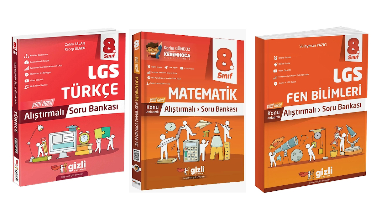 GİZLİ YAYINLARI 8. Sınıf LGS Türkçe + Matematik + Fen Bilimleri Alıştırmalı Soru Bankası