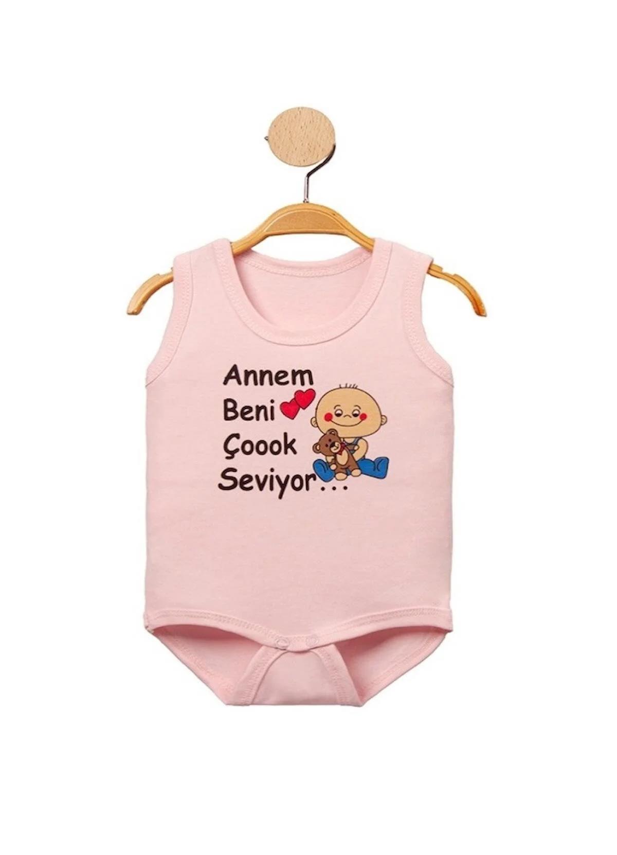 Annem Beni Çoook Seviyor Yazılı Çıt Çıtlı Atlet Body-Zıbın