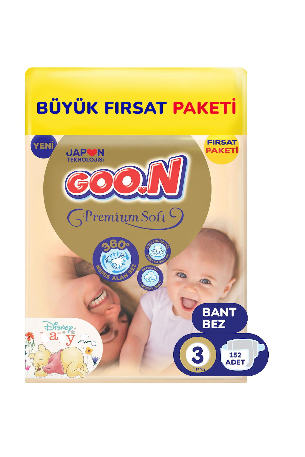 Goo.n Premium Soft 3 Numara Süper Yumuşak Bant Bebek Bezi Avantajlı Fırsat Paketi - 152 Adet