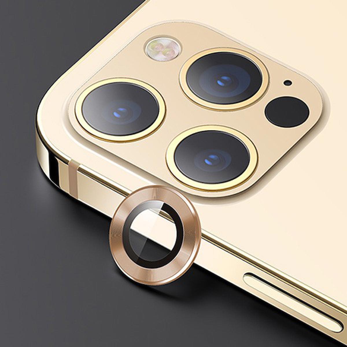 USAMS İphone 12 Pro 3D Metal Çerçeveli Kamera Lens Koruyucu