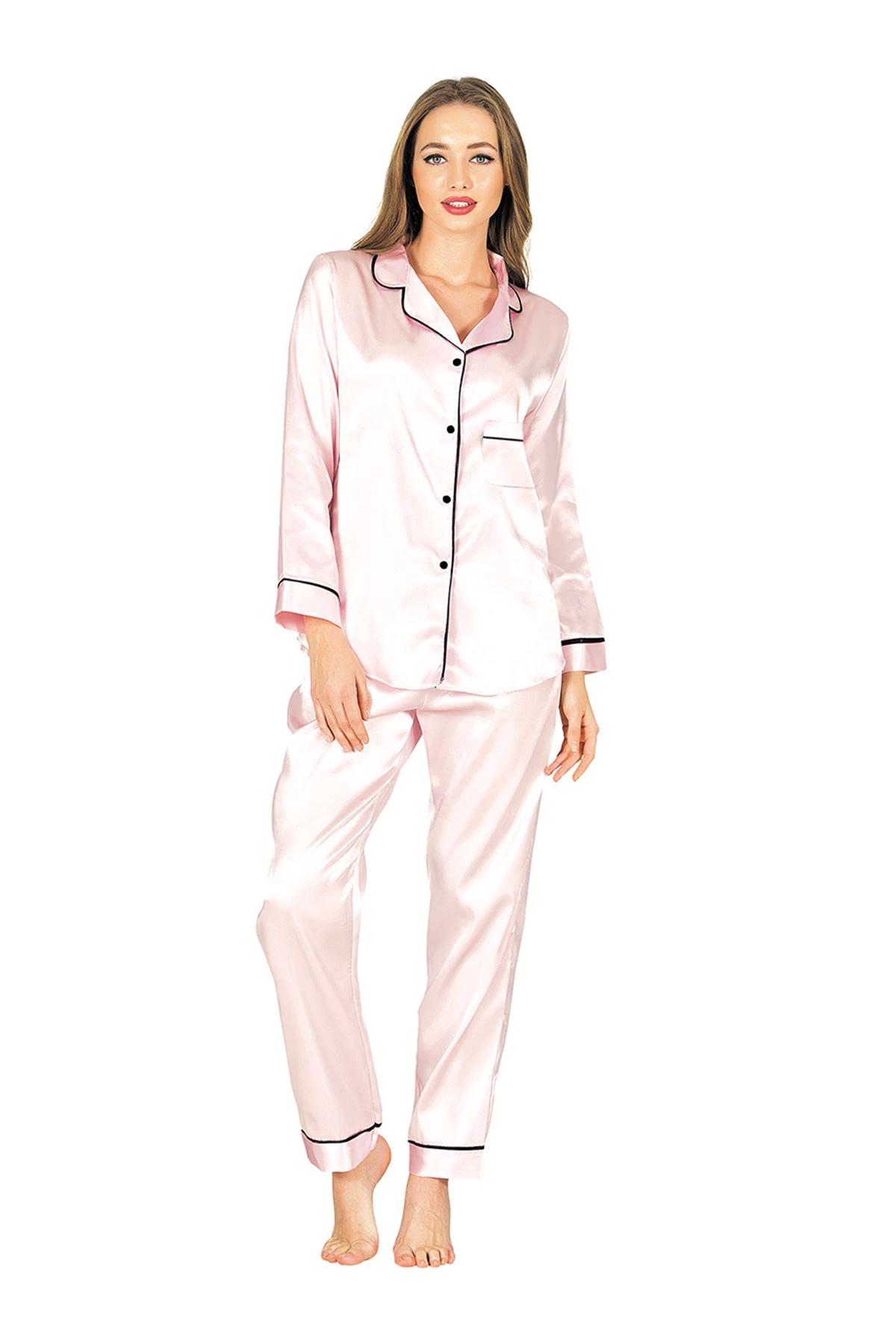 Pudra Saten Pijama Takımı - 1625