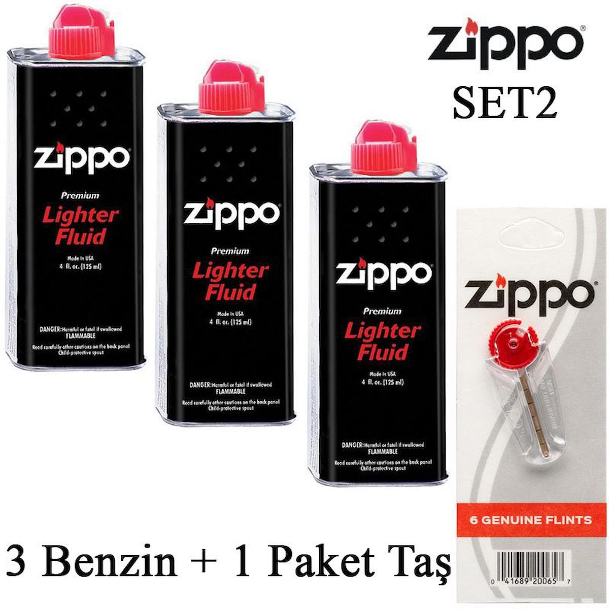 Zippo Çakmak ikmal Seti 3 Bidon Benzin 1 Paket Taş Set2