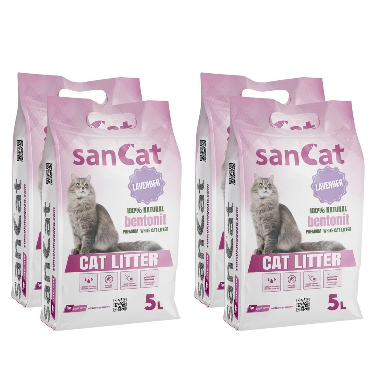 SANCAT Lavanta Kokulu Premium Beyaz Kedi Kumu 5 Lt. X 4 Adet