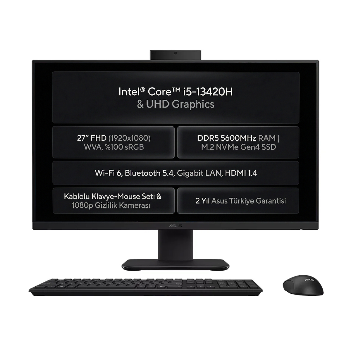 Asus V470 Intel Core i5-13420H 16GB 512GB SSD 27″FHD Windows 11 Pro All In One Bilgisayar V470VAK-BPE0250 008