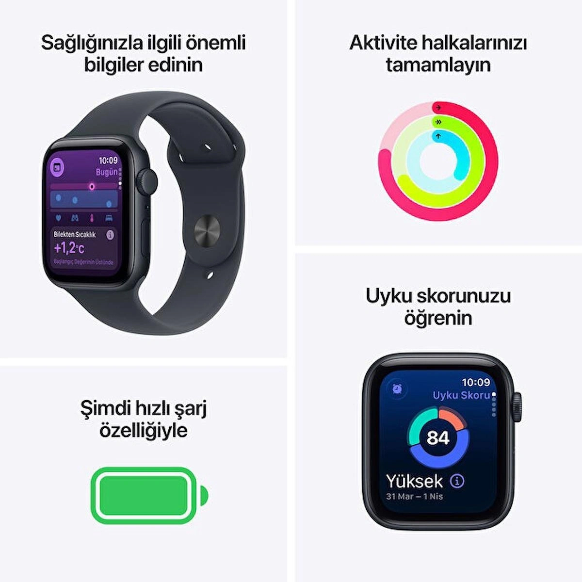 Apple Watch SE 3 GPS 44mm Midnight Aluminium Case with Midnight Sport Band – S/M