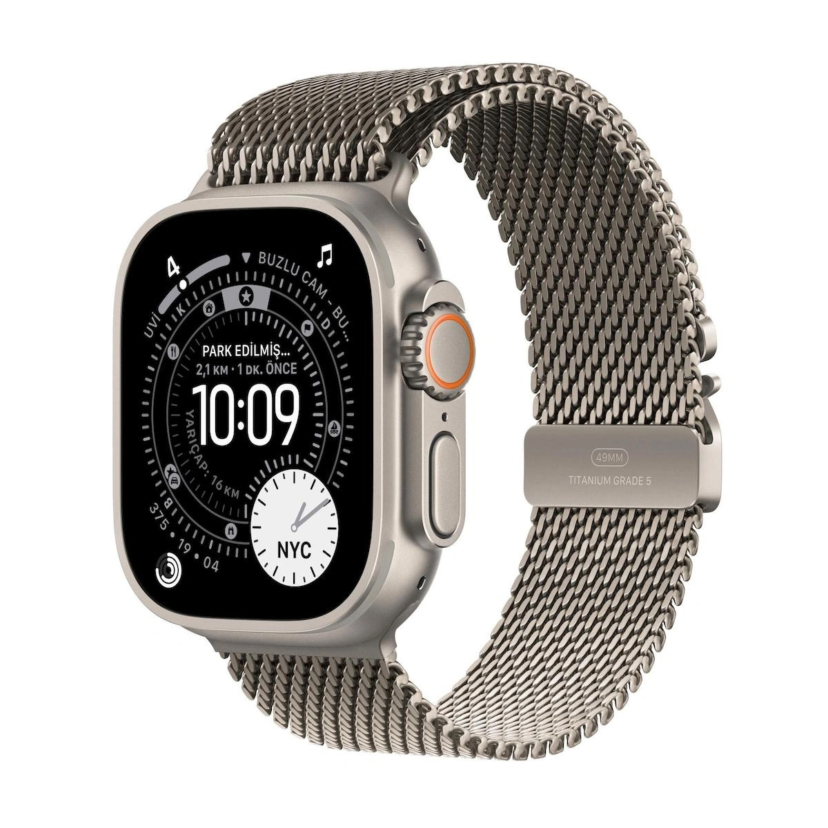 Apple Watch Ultra 3 GPS + Cellular 49mm Natural Titanium Case with Natural Titanium Milanese Loop – Medium
