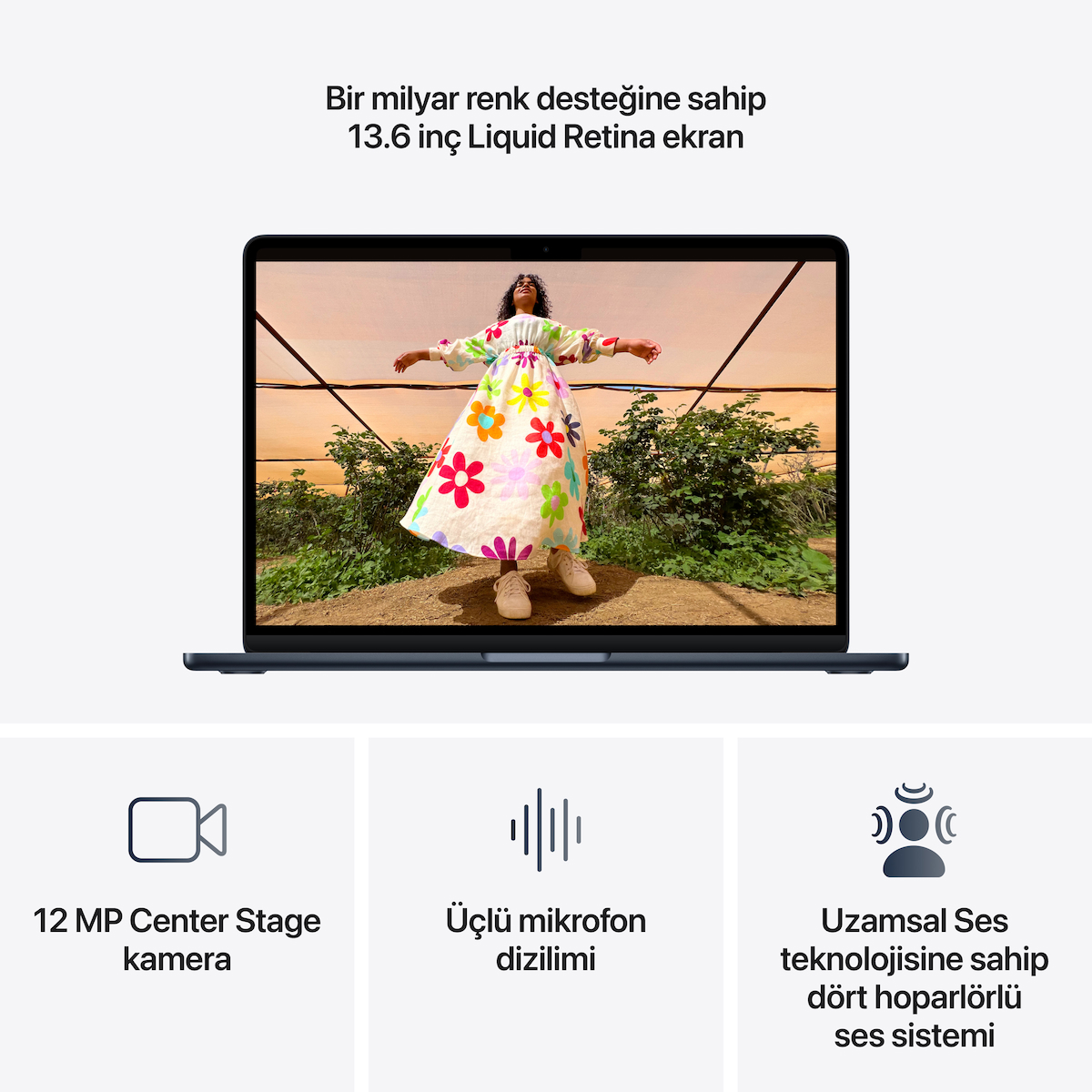 MacBook Air 13 inç – Apple M5 Çip 10 CPU ve 10 GPU 16GB Bellek 1TB SSD (MDHF4TU/A) – Gece Yarısı