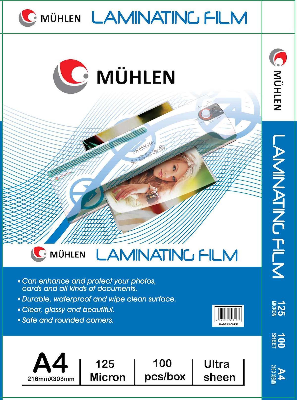 Mühlen Beutel A4-125 | A4 Boyutu, 125 Mikron Laminasyon PVC Filmi 1 Paket 100 Adet